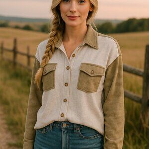 Contrast Pocket Button-Up Shirt NWT
